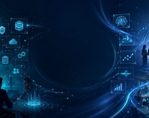 AI readiness framework showing data, infrastructure, governance, security, people, and business strategy connected to enterprise AI adoption and transformation.