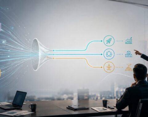 Enterprise AI use case prioritization showing business leaders evaluating AI opportunities by value, feasibility, data readiness, risk, and investment priority.
