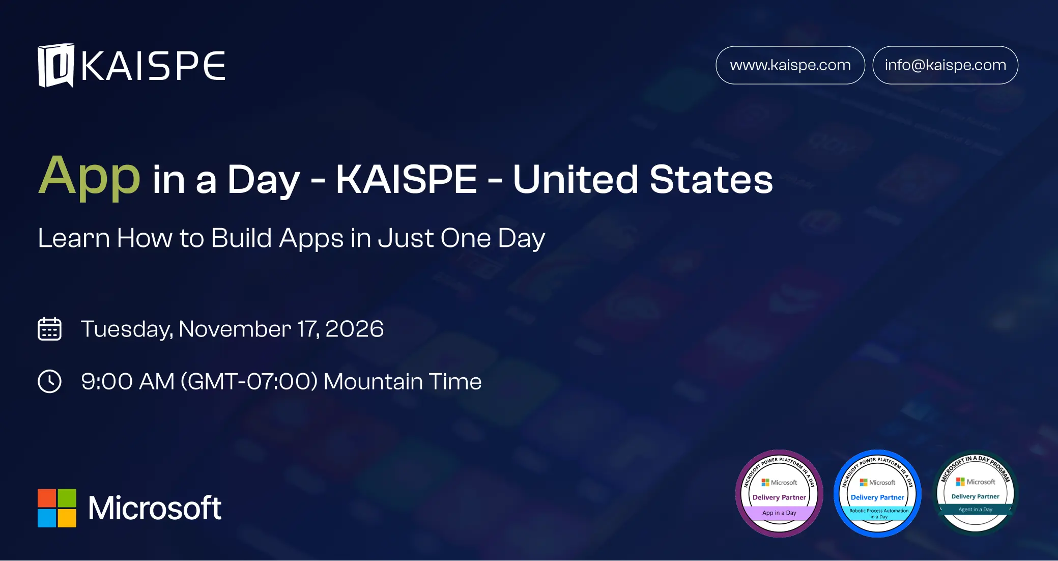 Microsoft App in a Day Workshop – November 2026 | KAISPE LLC